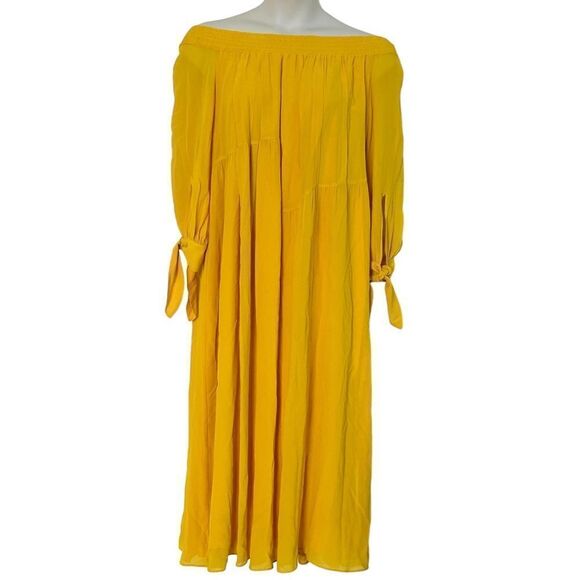 Derek Lam Saffron Yellow Silk Georgette Off Shoulder Midi Dress Sz 2 - Picture 3 of 11